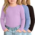 3 Pack Toddler Girl Shirts Long Sleeve Ribbed Tops