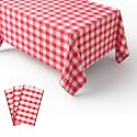 3 Packs Gingham Tablecloth Red and White Checkered Tablecloths 54 x 108 Inches Disposable Plastic Gingham Tablecovers Waterproof Rectangle Picnic Table Covers for Birthday Party Supplies