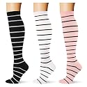 (3 pairs) Compression Socks 20-30 mmHg Long Knee High Socks for Women Men Support Athletic Travel Daily Wear