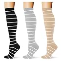 (3 pairs) Compression Socks 20-30 mmHg Long Knee High Socks for Women Men Support Athletic Travel Daily Wear
