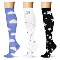 (3 pairs) Compression Socks 20-30 mmHg Long Knee High Socks for Women Men Support Athletic Travel Daily Wear