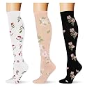 (3 pairs) Compression Socks 20-30 mmHg Long Knee High Socks for Women Men Support Athletic Travel Daily Wear