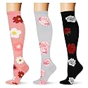 (3 pairs) Compression Socks 20-30 mmHg Long Knee High Socks for Women Men Support Athletic Travel Daily Wear