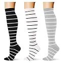 (3 pairs) Compression Socks 20-30 mmHg Long Knee High Socks for Women Men Support Athletic Travel Daily Wear
