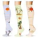 (3 pairs) Compression Socks 20-30 mmHg Long Knee High Socks for Women Men Support Athletic Travel Daily Wear