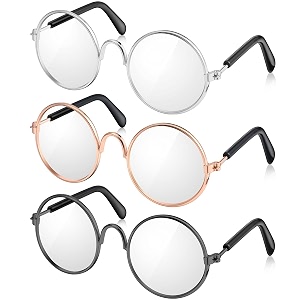 3 pairs doll glasses metal wire rim clear lens eyewear fabric doll dress up eyeglasses mini dolls costume accessories for 18 inch and other item dolls374 inch fits for mini plush