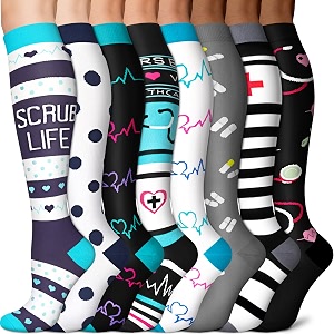 3 pairs knee high graduated compression socks for women and men - best medical nursing travel amp flight socks - running amp fitness - 15-20mmhg