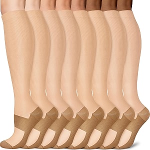 3 pairs knee high graduated compression socks for women and men - best medical nursing travel amp flight socks - running amp fitness - 15-20mmhg
