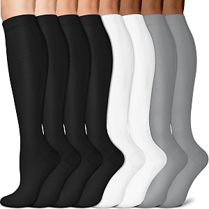 3 pairs knee high graduated compression socks for women and men - best medical nursing travel amp flight socks - running amp fitness - 15-20mmhg