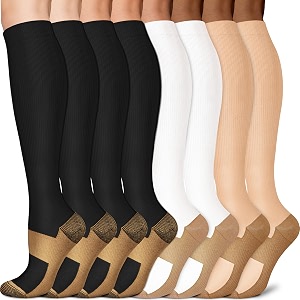 3 pairs knee high graduated compression socks for women and men - best medical nursing travel amp flight socks - running amp fitness - 15-20mmhg