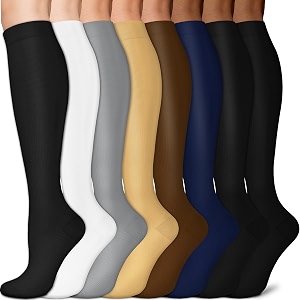 3 pairs knee high graduated compression socks for women and men - best medical nursing travel amp flight socks - running amp fitness - 15-20mmhg