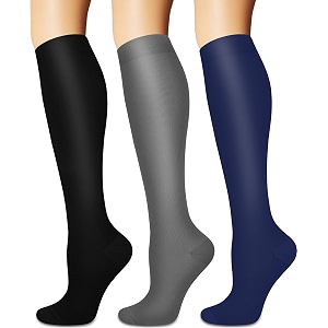 3 pairs knee high graduated compression socks for women and men - best medical nursing travel amp flight socks - running amp fitness - 15-20mmhg