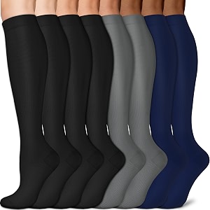 3 pairs knee high graduated compression socks for women and men - best medical nursing travel amp flight socks - running amp fitness - 15-20mmhg