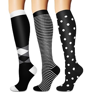 3 pairs knee high graduated compression socks for women and men - best medical nursing travel amp flight socks - running amp fitness - 15-20mmhg