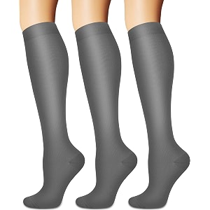 3 pairs knee high graduated compression socks for women and men - best medical nursing travel amp flight socks - running amp fitness - 15-20mmhg