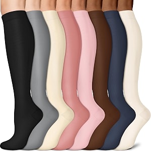 3 pairs knee high graduated compression socks for women and men - best medical nursing travel amp flight socks - running amp fitness - 15-20mmhg