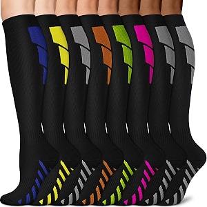 3 pairs knee high graduated compression socks for women and men - best medical nursing travel amp flight socks - running amp fitness - 15-20mmhg