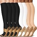 3 Pairs Knee High Graduated Compression Socks For Women and Men - Best Medical, Nursing, Travel &amp; Flight Socks - Running &amp; Fitness - 15-20mmHg