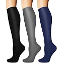 3 Pairs Knee High Graduated Compression Socks For Women and Men - Best Medical, Nursing, Travel &amp; Flight Socks - Running &amp; Fitness - 15-20mmHg