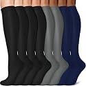 3 Pairs Knee High Graduated Compression Socks For Women and Men - Best Medical, Nursing, Travel &amp; Flight Socks - Running &amp; Fitness - 15-20mmHg