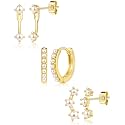 3 Pairs Dainty Small Earrings Set for Women Trendy, Birthstone Stud Huggie Hoop Jacket Stack for Cartilage Helix, Gold Plated Hypoallergenic Cute Women Fashion Accessories Western Jewelry Gifts