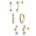 3 Pairs Dainty Small Earrings Set for Women Trendy, Birthstone Stud Huggie Hoop Jacket Stack for Cartilage Helix, Gold Plated Hypoallergenic Cute Women Fashion Accessories Western Jewelry Gifts