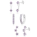 3 Pairs Dainty Small Earrings Set for Women Trendy, Birthstone Stud Huggie Hoop Jacket Stack for Cartilage Helix, Gold Plated Hypoallergenic Cute Women Fashion Accessories Western Jewelry Gifts