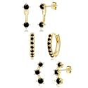 3 Pairs Dainty Small Earrings Set for Women Trendy, Birthstone Stud Huggie Hoop Jacket Stack for Cartilage Helix, Gold Plated Hypoallergenic Cute Women Fashion Accessories Western Jewelry Gifts