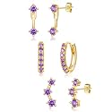 3 Pairs Dainty Small Earrings Set for Women Trendy, Birthstone Stud Huggie Hoop Jacket Stack for Cartilage Helix, Gold Plated Hypoallergenic Cute Women Fashion Accessories Western Jewelry Gifts