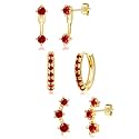 3 Pairs Dainty Small Earrings Set for Women Trendy, Birthstone Stud Huggie Hoop Jacket Stack for Cartilage Helix, Gold Plated Hypoallergenic Cute Women Fashion Accessories Western Jewelry Gifts