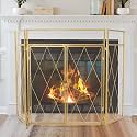3-Panel Fireplace Screen with Double Doors, 50" x 32", Gold