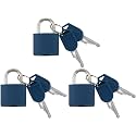 3 Pc Metal Padlock Solid Brass Luggage, Backpack, Diary, Jewelry Box, Crafts, School Teaching Lock with Key and Durable Cover (Small, Navy Blue)