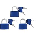 3 Pc Metal Padlock Solid Brass Luggage, Backpack, Diary, Jewelry Box, Crafts, School Teaching Lock with Key and Durable Cover (Medium, Navy Blue)