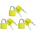 3 Pc Metal Padlock Solid Brass Luggage, Backpack, Diary, Jewelry Box, Crafts, School Teaching Lock with Key and Durable Cover (Small, Yellow)