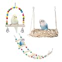 3 Pcs Bird Toys, Parrot Toys, Bird Ladder, Swing, Perch, Rest Platform, Hammock, Exercise Toys, Stress-Relief, Hanging on Cage, Bird Cage Accessories, for Budgies, Cockatiels and Other Pet Birds