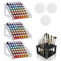 3 Pcs Clear Paint Organizer with Mixing Palettes and Brush Holder, 7 Layers Acrylic Miniature Craft Paint Organizer Rack for Oil, Model Storage
