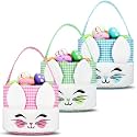 3 Pcs Easter Basket with Handle for Kids Soft Plush Personalized Cute Empty Bunny Basket for Boys and Girls Easter Bags Party Decorations Supplies Gifts Stuffer Egg Candy Storage