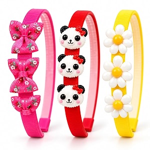 3 pcs hairband for girls kids pack of 3 bow charm amp flower design combo hair band set hairbands for girls toddler to teen  mixed designs amp colours  gogopogo