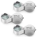 3 Pcs Jewelers Loupe, Jewelry Loop Magnifier, 10X, 20X, 30X Foldable Loupe Magnifier Pocket Magnifying Glass for Jewelry, Coins, Stamps, Watches(Silver)