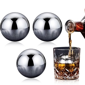 3 pcs large round whiskey stones spherical reusable stainless steel ice cubes golf ball whiskey stones balls metal ice balls gift set for red wine scotch whiskey bar beer40mm round shape