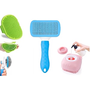 3 pcs pet grooming brush combo for dogs amp cats pet bath brush pet hair grooming brush amp silicone massage brush dog cat grooming kit for bathing hair removal amp everyday grooming