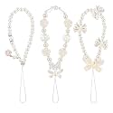 3 Pcs Phone Charm Strap Universal Cell Phone Lanyard Hand Phone Wrist Strap Pearl Beaded Chain String Accessories for Women Girls Flower Heart Decoration Cute Aesthetic Butterfly Bow Knot