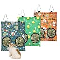 3 Pcs Rabbit Hay Feeder Bag, 2-Hole Hanging Hay Feeder Guinea Pig Hay Bags Washable Bunny Hay Bag for Rabbits Chinchillas Hamsters Small Pets and Animal (11.8"×8.7")