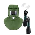 3 Pcs Shawl Cap Sandblasting Mask Set 1 Sand Blasting Hood Cap with 23.6" Blast Gloves and 1 Sandblasting Hood Replacement Lens Glass for Polishing Painting Dusting Grinding Abrasive Cabinet