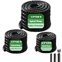 3 Pcs Spiral Wrap Cable Protector, Safe 1/4" +1/2"+3/8" Od x 50 FT Pre Cut Lengths Hydraulic Hose Protector Wrap to Avoid Wear and Extend Life for Hydraulic Pneumatic Hoses (Black)