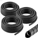 3 Pcs Spiral Wrap Cable Protector, Safe 1/4''+1/2''+3/8'' Od x 25' Pre Cut Lengths Hydraulic Hose Protector Wrap to Avoid Wear and Extend Life for Hydraulic Pneumatic Hoses(Black)