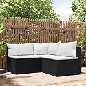 3-Piece Black PE Rattan Patio Lounge Set with Adjustable Feet, Modular Outdoor Furniture, Weather-Resistant Cushioned Sofa for Relaxing and Socializing in Garden Spaces