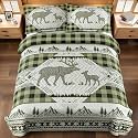 3 Piece Cabin King Size Quilt Sets Farmhouse Rustic Reversible Microfiber Soft Lightweight Bedspread Comforter with 2 Shams Patchwork Country Lodge Bedding Quilts Set for All Season, 106''x96'', Green