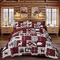 Tritard 3 Piece Christmas Plaid Quilt Sets Queen Size Bedding Set, Red Bear