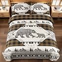 3 Piece Cabin King Size Quilt Sets Farmhouse Rustic Reversible Microfiber Soft Lightweight Bedspread Comforter with 2 Shams Patchwork Country Lodge Bedding Quilts Set for All Season, 106''x96'', Brown